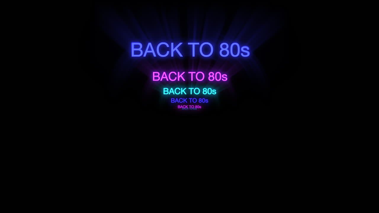 Premium stock video - Motion of neon text back to 80s in dark background 1