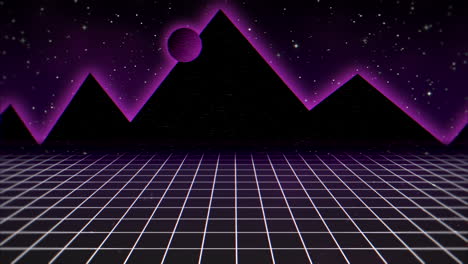 Motion-retro-abstract-background-with-purple-grid-and-mountain