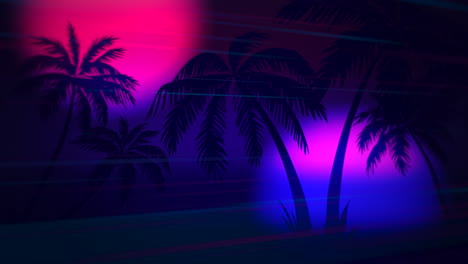 Motion-retro-summer-abstract-background-with-palm-trees-in-night