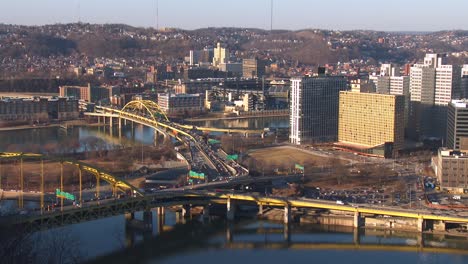 Freeways-cross-downtown-Pittsburgh-Pennsylvania-at-dusk