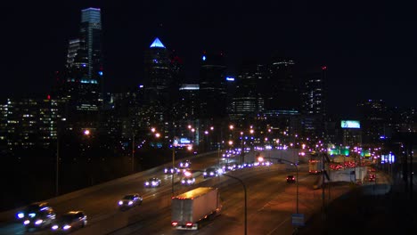 Traffic-on-a-freeway-heads-into-Philadelphia-PA-at-night