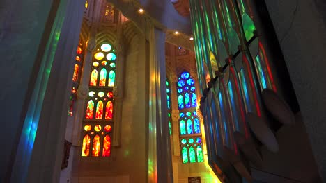 Sunlight-streams-through-stained-glass-in-the-beautiful-interior--of-the-Sagrada-Familia-Cathedral-by-Gaudi-in-Barcelona-Spain-1