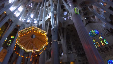 Low-angle-looking-at-the-ceiling-in-the-beautiful-interior--of-the-Sagrada-Familia-Cathedral-by-Gaudi-in-Barcelona-Spain-1