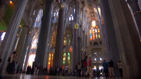 Low-angle-looking-at-the-ceiling-in-the-beautiful-interior--of-the-Sagrada-Familia-Cathedral-by-Gaudi-in-Barcelona-Spain-5
