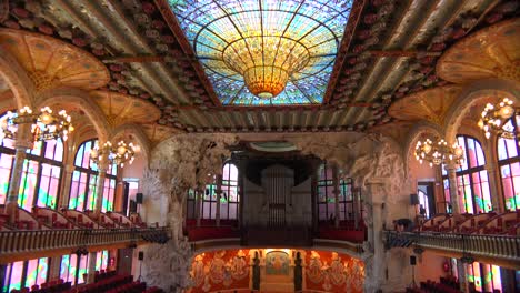 Tilt-down-to-a-beautiful-performing-arts-hall-in-Barcelona-Spain