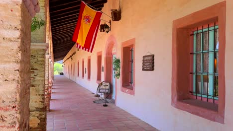 View-of-the-columns-and-adobe-walls-of-a-California-Mission
