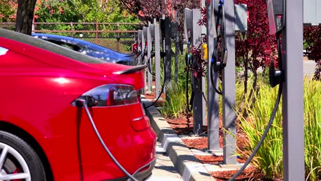 Ein-Tesla-Elektroauto-Lädt-An-Einer-Ladestation