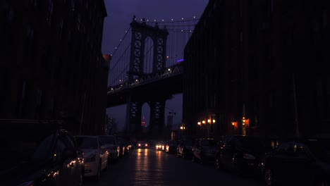 A-nice-view-of-a-Brooklyn-New-York-street-with-the-Bridge-background-and-apartments-foreground