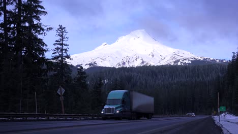 An-unmarked-truck-passes-on-a-mountain-road-near-Mt-Hood-Oregon