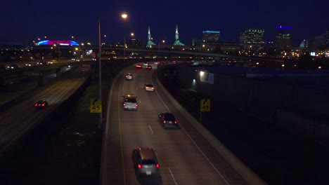 Good-footage-of-freeway-or-highway-traffic-at-night-near-an-interchange-in-Portland-Oregon