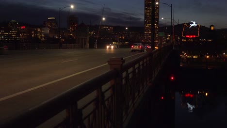 A-wide-establishing-shot-at-night-of-the-neon-sign-welcoming-visitors-to-Portland-Oregon