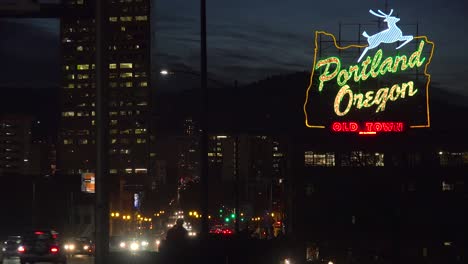 A-wide-establishing-shot-at-night-of-the-neon-sign-welcoming-visitors-to-Portland-Oregon-1