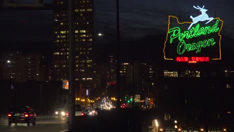 An-establishing-shot-at-night-of-the-neon-sign-welcoming-visitors-to-Portland-Oregon-1