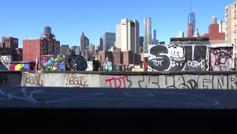 A-rooftop-view-looking-across-the-financial-district-of-New-York-city-to-One-World-Trade-Center