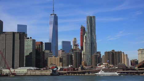 Establishing-shot-of-New-York's-financial-district-looking-with-Freedom-Tower-visible