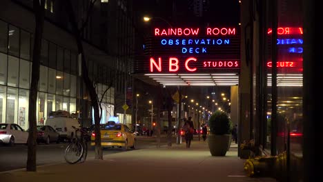 Establishing-shot-of-the-NBC-studios-at-Rockefeller-Center-and-the-Rainbow-Room-at-night
