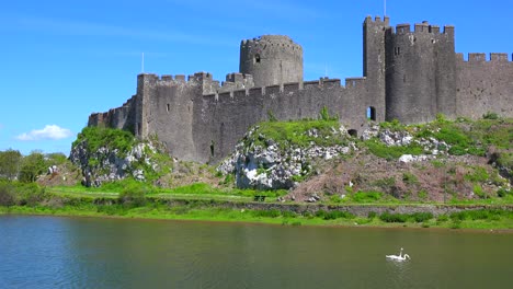 The-beautiful-Pembroke-Castle-in-Wales-with-it's-moat