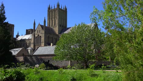 An-establishing-shot-of-the-main-cathedral-abbeyof-Wells-England