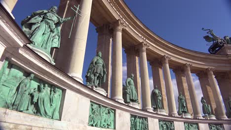 Establishing-shot-of-statues-in-Heroes-Square-in-Budapest-Hungary