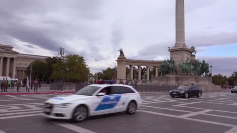 A-Presidential-motorcade-drives-through-Heros-Square-in-Budapest-Hungary