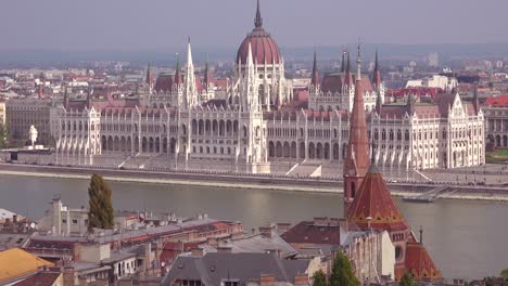 Establishing-shot-of-Budapest-Hungary-and-Parliament-move-along-the-Danube-River