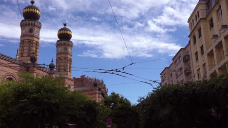 Jewish-temple-spires-rise-above-the-streets-of-downtown-Budapest-Hungary-1