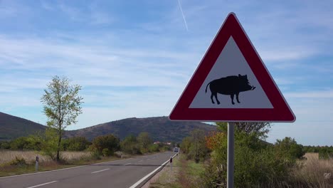 Ein-Verkehrsschild-Warnt-Vor-Wildschweinen-Entlang-Der-Autobahn-In-Kroatien