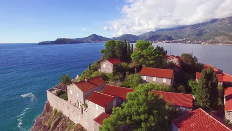 Remarkable-aerial-shot-over-the-beautiful-Sveti-Stefan-island-in-Montenegro