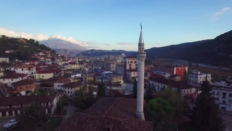 Beautiful-aerial-shot-over-the-mosque-at-Berat-Albania