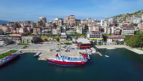 Nice-aerial-shot-of-the-resort-town-of-Sarande-on-the-coast-of-Albania-2
