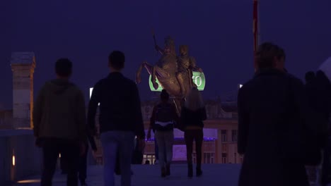 Large-statues-dominate-the-night-skyline-in-Skopje-Macedonia