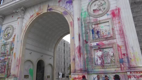 The-Arch-in-Skopje-represents-rampant-corruption-to-Macedonians-and-they-have-thrown-paint-all-over-it-in-protest