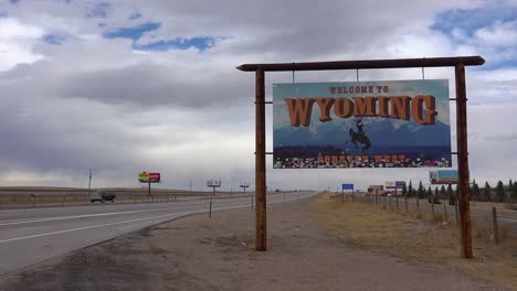 A-sign-welcomes-travelers-to-the-state-of-Wyoming