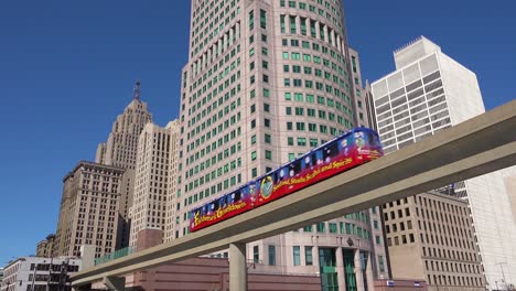 Nice-shot-looking-up-at-rapid-transit-train-in-downtown-Detroit-Michigan-2