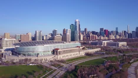 An-aerial-over-Chicago's-Soldier-Field-and-skyline-1