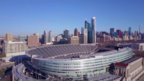 An-aerial-over-Chicago's-Soldier-Field-and-skyline-2