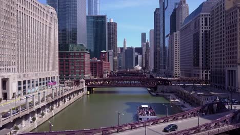 An-aerial-over-the-Chicago-River-in-downtown-Chicago-1