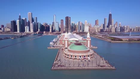 A-beautiful-daytime-aerial-around-Navy-Pier-in-Chicago-with-the-city-skyline-background