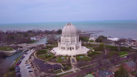 Beautiful-aerial-over-the-Baha'i-Temple-in-Chicago-Illinois