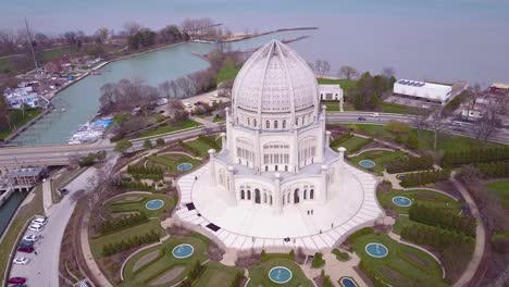 Beautiful-aerial-over-the-Baha'i-Temple-in-Chicago-Illinois-1