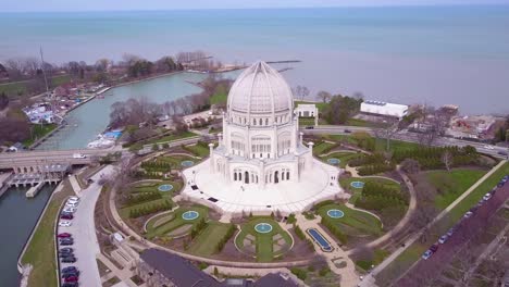 Beautiful-aerial-over-the-Baha'i-Temple-in-Chicago-Illinois-2