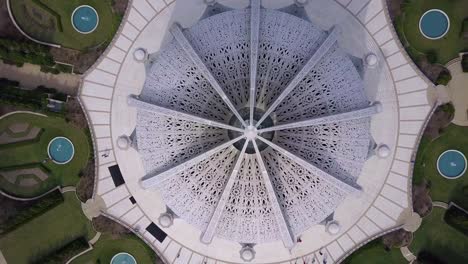 Beautiful-architectural-aerial-over-the-Baha'i-Temple-in-Chicago-Illinois