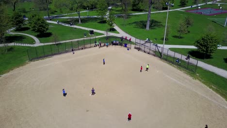 Aerial-shot-over-a-baseball-field-and-game