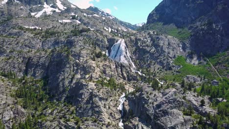 Beautiful-aerial-over-raging-waterfall-near-Yosemite-National-Park-California