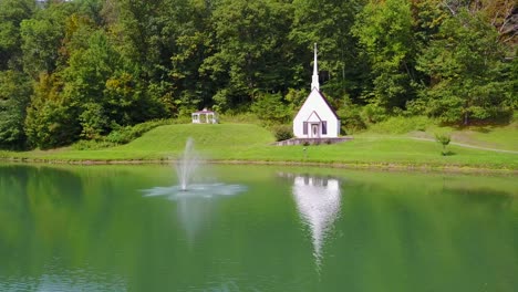 Aerial-over-a-romantic-and-beautiful-small-church-in-the-American-wilderness-West-Virginia