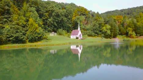 Aerial-over-a-romantic-and-beautiful-small-church-in-the-American-wilderness-West-Virginia-5