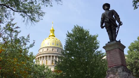 A-Confederate-statue-stands-in-front-of-the-capital-building-in-Charleston-West-Virginia