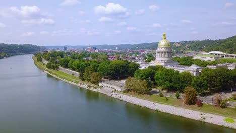 Aerial-of-the-capital-building-in-Charleston-West-Virginia-with-city-background