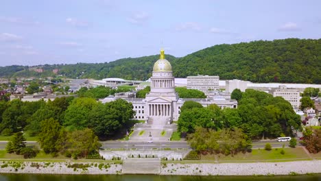 Aerial-of-the-capital-building-in-Charleston-West-Virginia-with-city-background-2