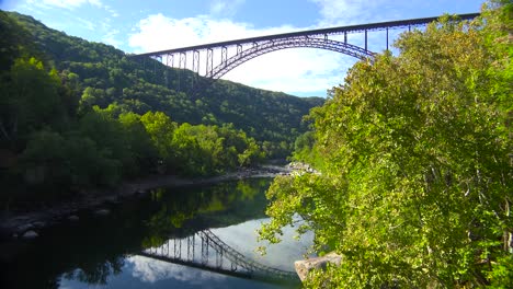 Low-angle-establishing-shot-of-the-New-Río-Gorge-Bridge-in-West-Virginia-1